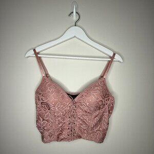 Sexy Pink Lace Bustier Crop Top
